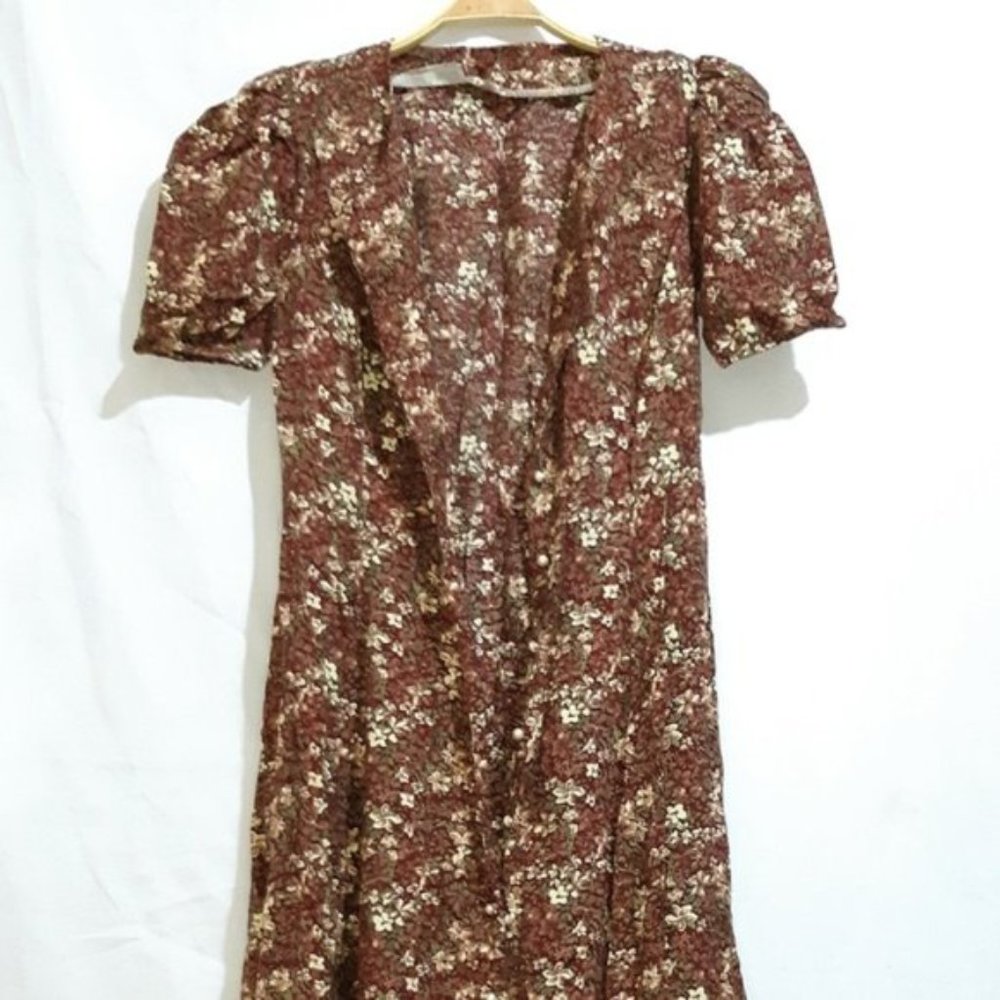 Boho Prairie Peasant Floral Maxi Vintage Dress- Farmhouse Cottage Dress S/M